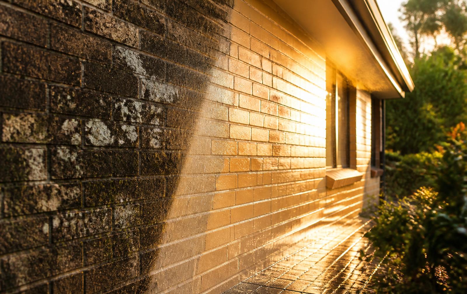 Brisbane brick wall half grimy, half soft-washed clean